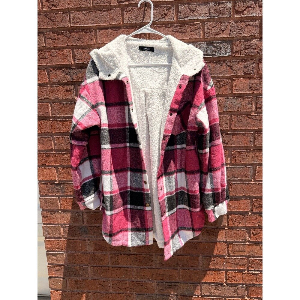 Dokotoo Shacket Jacket Womans Size S Plaid Fleece Coat L Rose Pink Button Down
